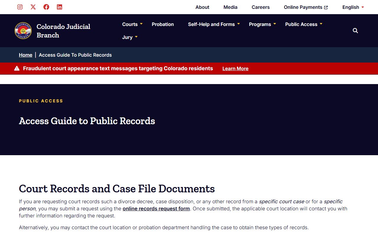 Colorado Judicial court records access for Mineral County court records after arrest