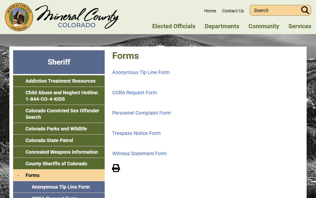 Mineral County sheriff forms for inmate records requests